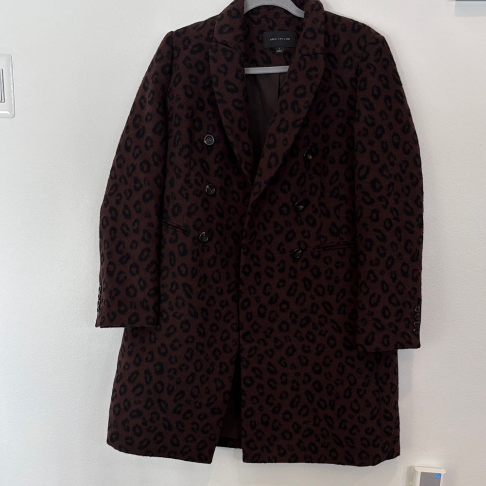 Ann Taylor Women's Brown Leopard Trench Coat